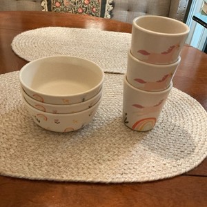 Lot Of 6 Target Pillowfort Kids Melamine Unicorn & Rainbow (3) Mugs (3) Bowls 