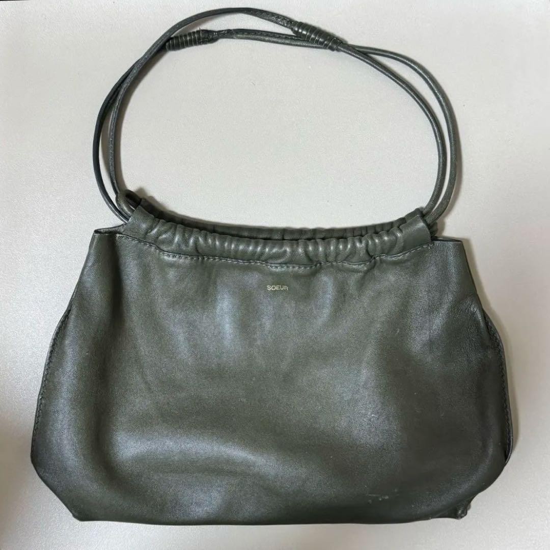 Soeur Shoulder Hobo Tote Bag Purse Leather in Green USED From Japan