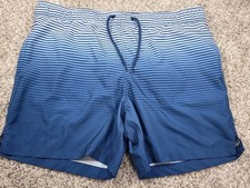 George Mens Swim Trunks Size XL 40-42 Blue Ombre Striped Mesh Lined Pockets