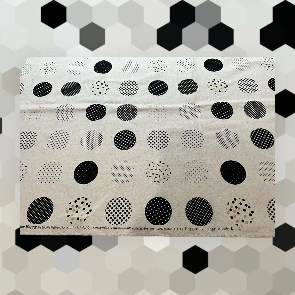 MODA Sew Happy Fabric with Circles from Zen Chic 1 Yard Beige, Black and Gold - Image 2 of 4