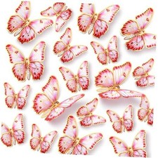 36pcs Removable DIY 3D Colorful Butterfly Wall Decor Gold Side Butterflies Pink