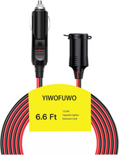 6.6FT Heavy Duty 16AWG 12V Car Cigarette Lighter Extension Cord, Male-To-Female,