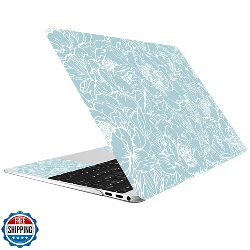 CREATCABIN September Peony Laptop Skin Sticker Decal Blue Laptop Cover Decals