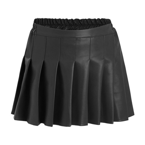 Kids Girls Short Dress A Line Skirt Cosplay Miniskirt Pleated Leather Church PU - Picture 6 of 31