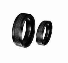 Free Engraving - Black Tungsten Carbide Black Carbon Fiber Wedding Band Ring Set