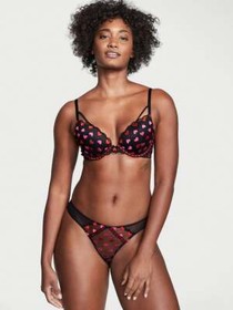 Victoria's Secret Dream Angels Push Up bra set embroidery black heart 5X14 panty