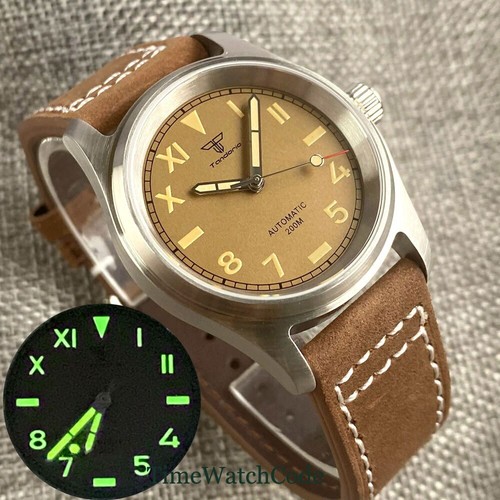 Reloj automático de piloto 36 mm Tandorio 20ATM NH35 PT5000 esfera negra cristal zafiro - Imagen 32 de 33