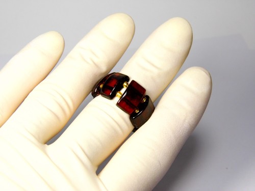 Baltic Amber Ring Size 9 Dark Cherry Cognac Brown Natural Elastic Stretch 5655 - Picture 7 of 8