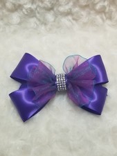 Beautiful handmade purple ribbon hairclip with rhinestones