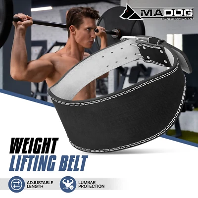 MADOG Leather Weight Lifting Belt Fitness Bodybuilding Strength Training Back Support