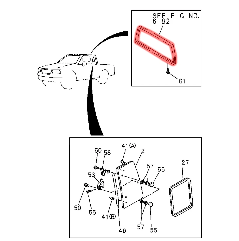 88-02 Chevrolet LUV Isuzu Faster TF TFR Rodeo Rear windshield weatherstrip seal - Image 3 of 4