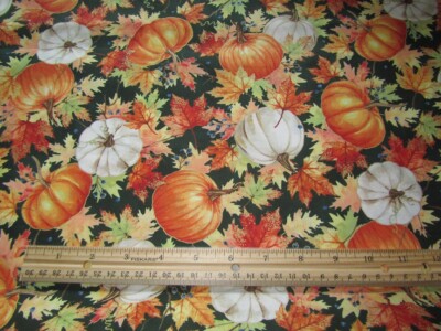 Hoffman Fall for Autumn Black Harvest Pumpkins and Leaves Cotton Fabric BTY