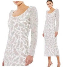 Mac Duggal Size 16 Foliage Embellished Midi Sheath Dress Bridal Ivory White 5424