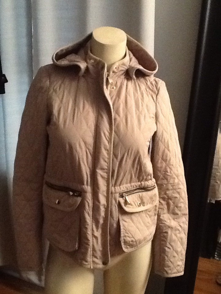 ZARA BASIC WOMENS DETACHABLE HOOD PEACOAT,JACKET ZIPPER FRONT