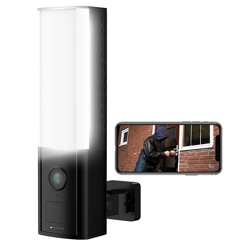 VisorTech LED-Außenwandleuchte, WLAN-2K-Kamera, PIR, Nachtsicht, Sirene, schwarz - Bild 2 von 4