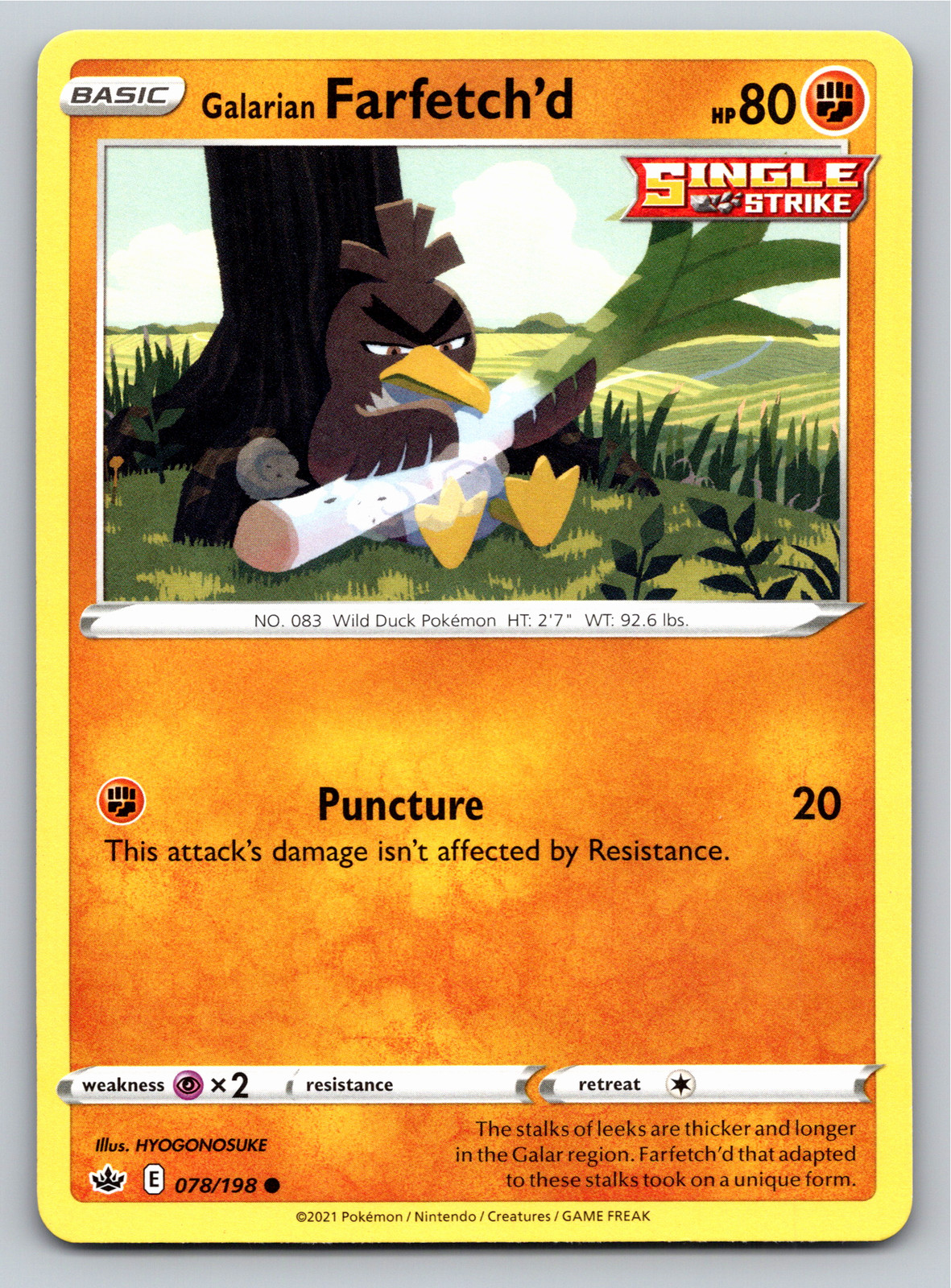 Galarian Farfetch'd 078/198 Common Chilling Reign Pokemon Card - NM Near Mint