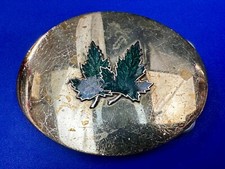 Maple Leaf Leaves on Gold Tone Oval Hippy Vibe Vintage Solid Brass Belt Buckle