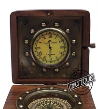 VINTAGE WOODEN CLOCK TITANIC THEME COMPASS PREMIUM HANDMADE GIFTS ANTIQUE DECOR