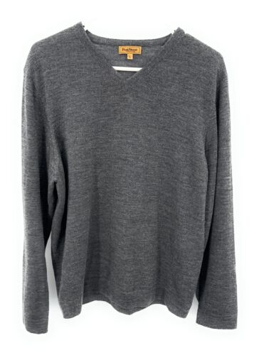 Paul Stuart Knit Sweater Mens Size L 100% Merinio Fine Wool V Neck Gray - Picture 1 of 5
