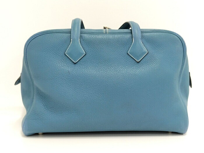 Hermes Victoria 35 Handbag Leather Blue Jean K Stamp | eBay