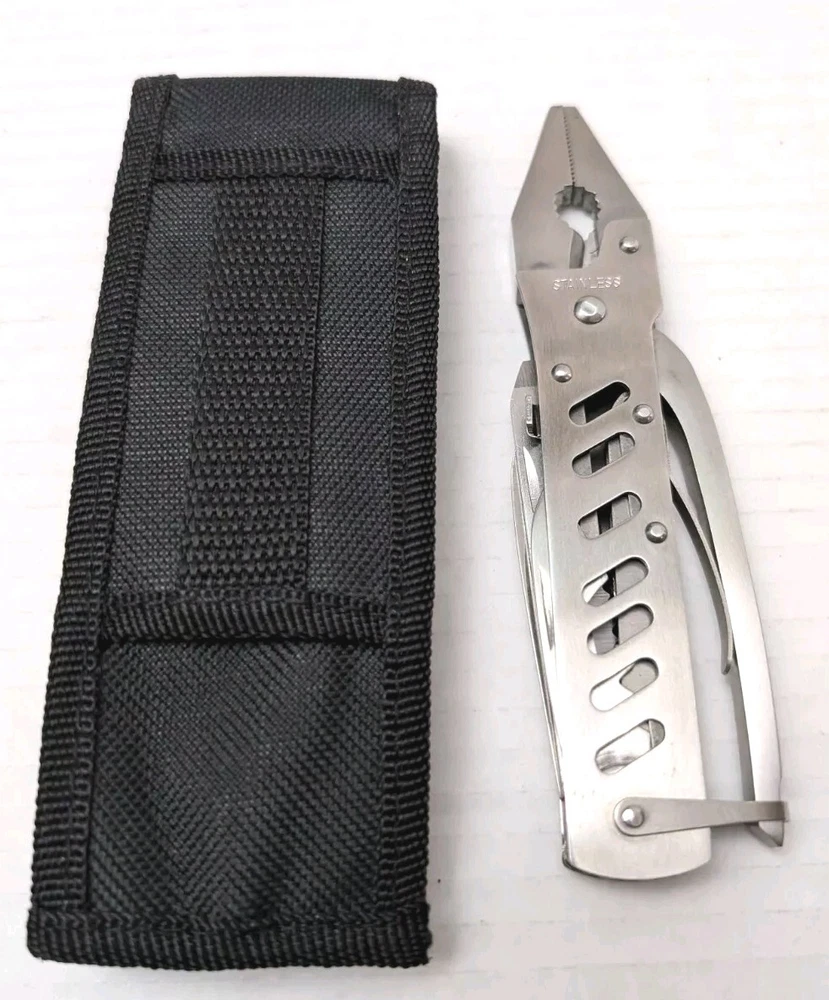 Multi Tool w/ Pouch Pliers Knife Bottle Opener Serrated Sawblade Screwdrivers a3
