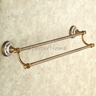 Antique Brass Ceramic Bathroom Towel Rack Bar Holder Double Rail Towel ...