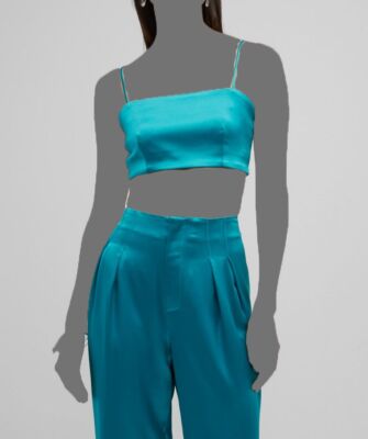 $165 Cinq à Sept Women's Blue Satin Cropped Nikki Tank Top Size S