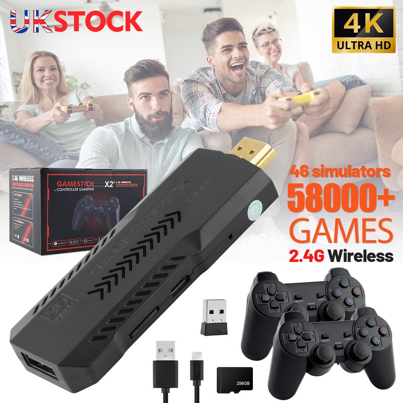 Video Game Console Retro 58000+ Games TV Stick 256G 4K HDMI 2Wireless Controller