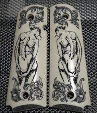 1911 Grips For Kimber/Colt Clones Scrimshaw Nude Reflection and Scroll Works 