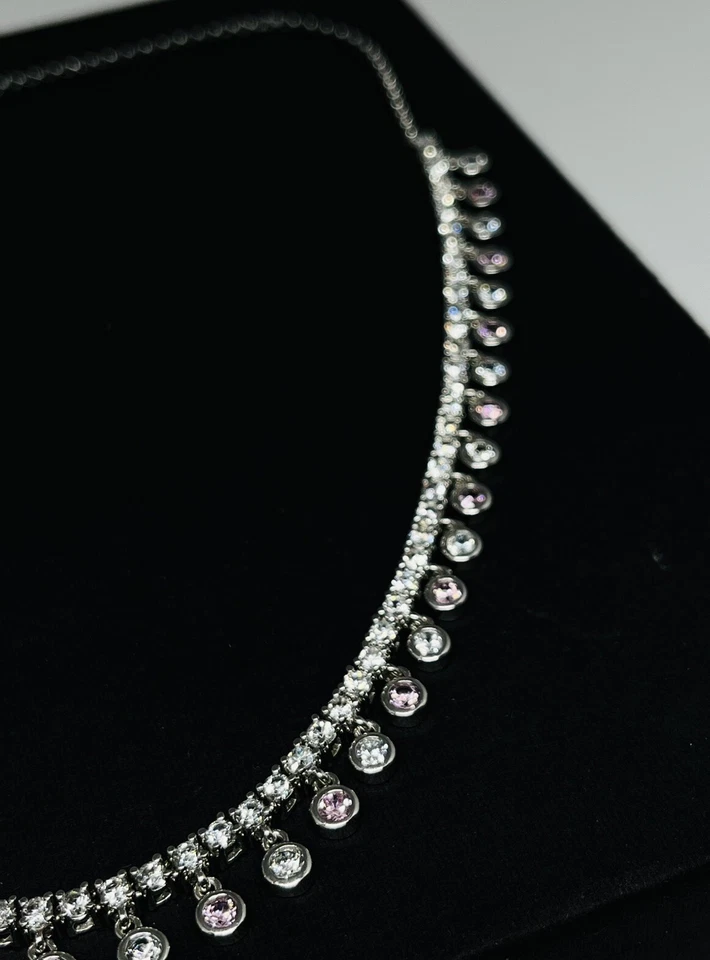 "Collar gargantilla de plata de ley 925 circonita cúbica blanca y rosa tamaño 17-20""" Foto 4 de 4