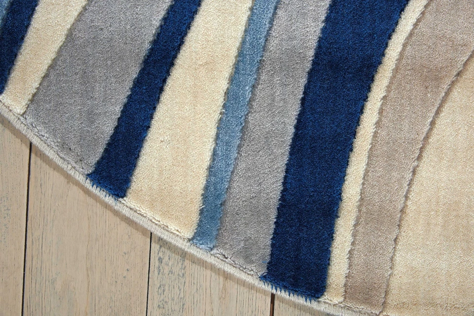 Nourison Somerset Striped Ivory/Blue 5'6" x Round Area -Rug, Easy -Cleaning, Non - Image 3 of 4