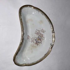 Vintage Sebring Pottery Co. Crescent Dish 22 kt Gold Plated Rim 3.5" x 6" 