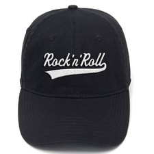 Baseball Cap Flock Printing Rock N Roll Classics Washed Cotton Adjustable Hat