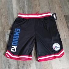 Large Philadelphia 76ers Sixers UNK NBA Basketball Shorts Joel Embiid #21 Black