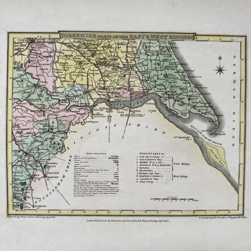 Joshua Archer Yorkshire East West Riding Antique Old Victorian Map 1808 Colour
