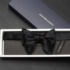 Men's bow tie 100%Silk Charmeuse Black Self tied Bow tie Small Compact Butterfly