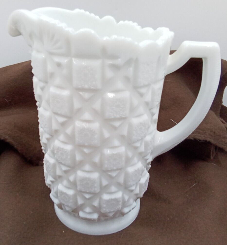Vintage Westmoreland Milk Glass Pitcher with Quilt Handle USA