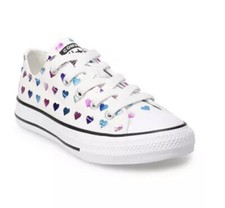 Chuck Taylor All Star Kids Low Top Shoe 3 Youth Metallic Hearts Pink White Shoe