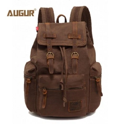 Sac à dos en Toîle et Cuir Chasse Vintage Multi poche Randonnée Bureau Camping - Photo 1/4