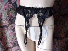 Viintage Colesce Collection Black Nylon Lacy Garter Belt Lingerie 24-38" M-L 