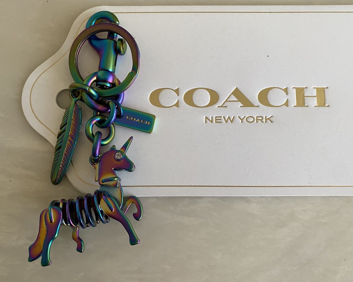 COACH UNICORN FEATHER RAINBOW OIL SLICK HOLOGRAM BAG CHARM KEY