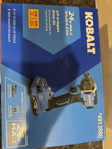NEW Kobalt 4913880 24V Max Brushless 1/4" Impact Driver Kit