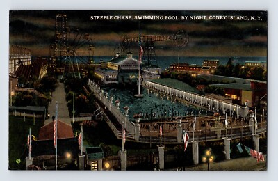 Postcard New York City NY NYC Coney Island Steeple Chase Pool Night 1910s 