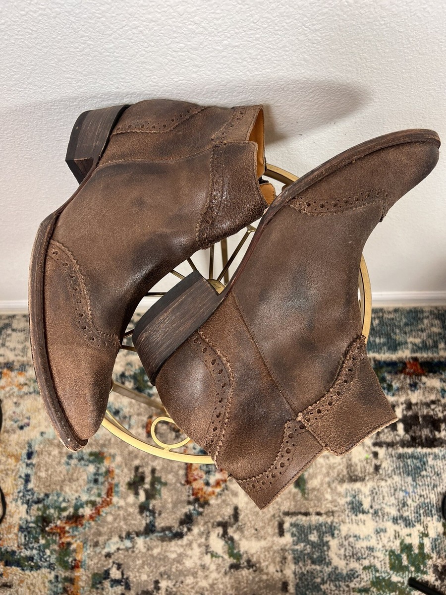 Old Gringo Unisex Brown Distressed Wingtip Pointed Cowboy Ankle Boots Size 10.5 Star By Old Gringo Western Distressed Pointy UNISEX Bootie  main image 3