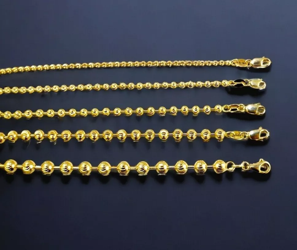14K Yellow Gold 1.7mm 5mm Solid Round Ball Bead Chain Necklace All Sizes Real