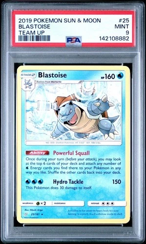 PSA 9 Mint Pokemon 2019 Sun & Moon Team Up Blastoise Non Holo Rare #25