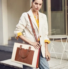 Cluci Leather Briefcase Women Laptop Bag 16.5 In Business Shoulder Strap Classic