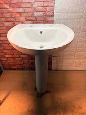 Bathroom 550mm Wash Basin & Full Pedestal 2 Tap Hole White Ceramic Modern Sink