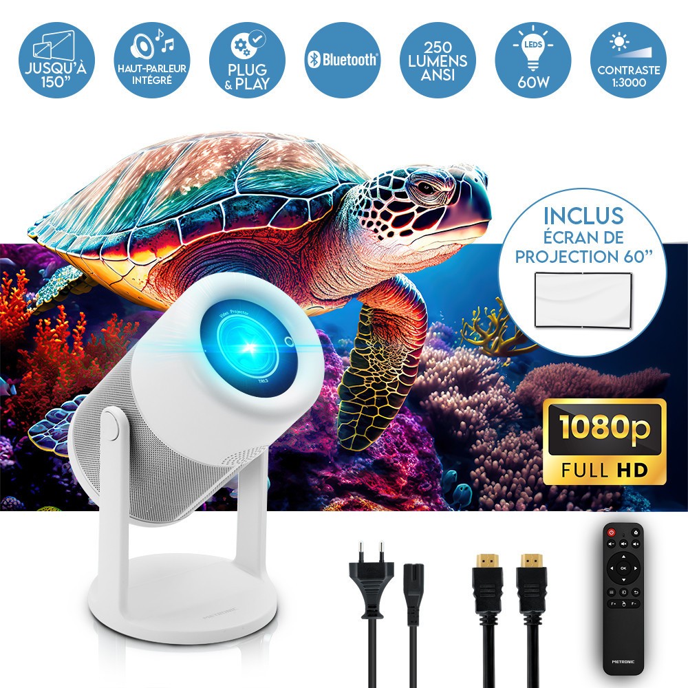 Vidéoprojecteur VIZYO blanc au design épuré et projection nette