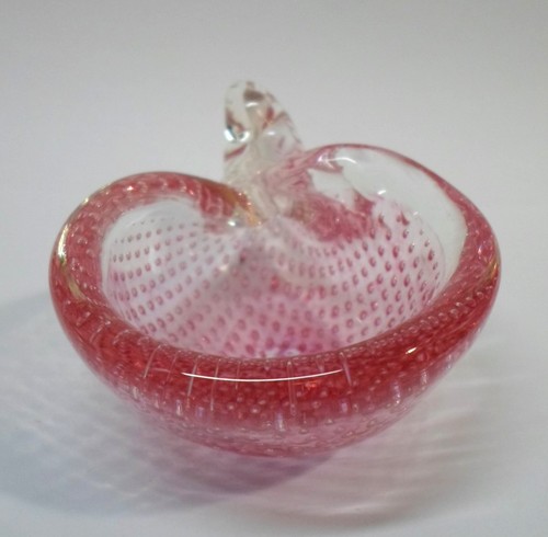 Vintage MURANO ART GLASS SHELL RING TRINKET DISH Pink w/ Controlled Bubbles 3.5" - Picture 3 of 7
